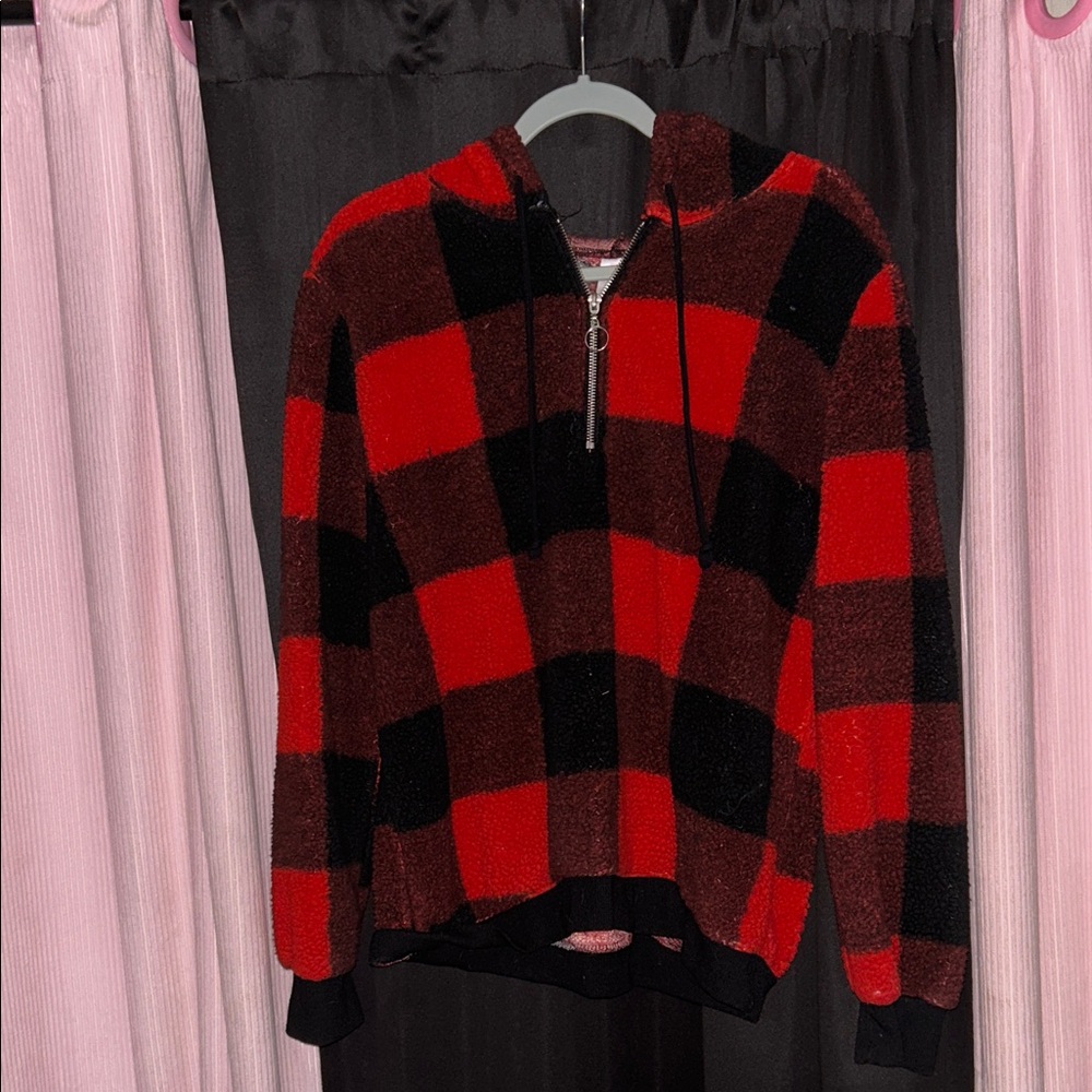 No Boundaries Red and Black Plaid Hoodie